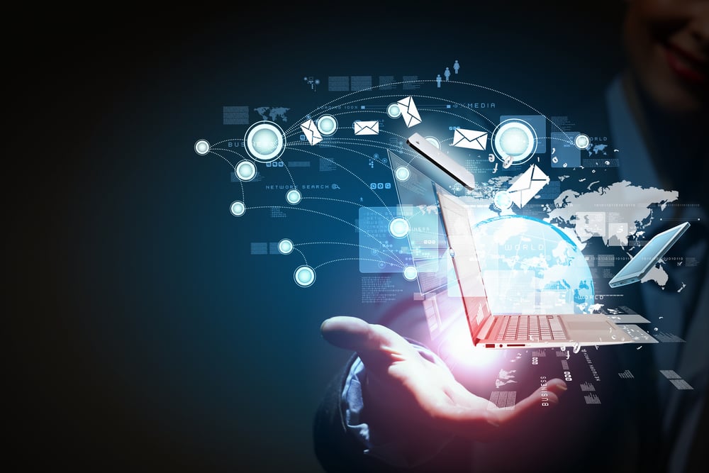Modern wireless technology and social media illustration Modern wireless technology and social media illustration